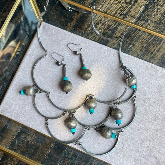 SOLD IN STORE 1940’s .925 turquoise chandelier ball bib and earring set - Picture 1 of 1